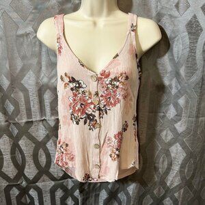 Adorable Pink Floral Button Down & Sleeve-Less Top with the Back Soft & Plain